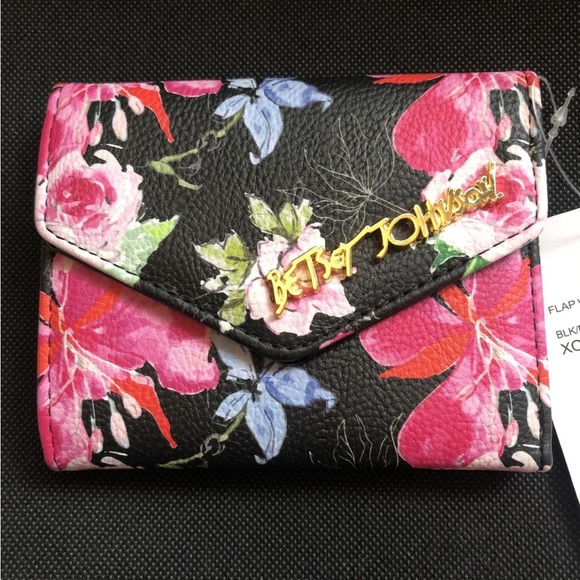 Betsey Johnson XOLANA Bi-Fold Flap Wallet Black Multicolored Floral Print NWT - Picture 12 of 13